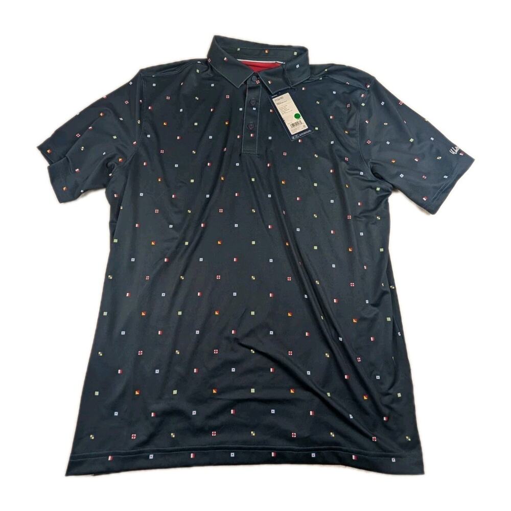 Walter Hagen P11 Mens Size Large Navy Golf Polo Shirt Novelty Print UPF50+ NWT
